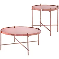 WOMO-Design 2er Set Couchtisch Wohnzimmertisch Glasplatte Metallgestell Kupfer Ø 43/75 cm