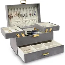 luxuskollektion Großes Samt Schmuckkästchen mit Schubladen für Damen, Schmuck