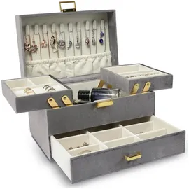 luxuskollektion Großes Samt Schmuckkästchen mit Schubladen für Damen, Schmuck