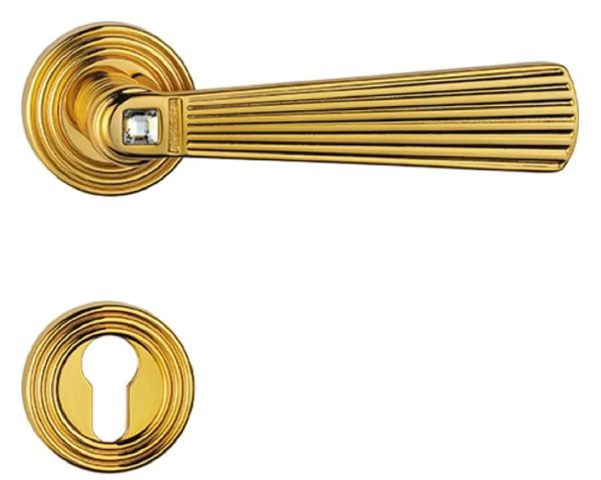 Casa Padrino Luxus Türklinken Set mit Swarovski Kristallglas Gold 16 x H. 5,4 cm - Türgriffe im aristokratischen Stil
