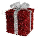 Buri Lametta Weihnachtsgeschenk rot 16cm mit Schleife Weihnachtsdeko Geschenkpäckchen