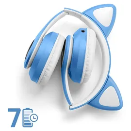 Avizar Bluetooth Kinderkopfhörer Katzenohren Weiß/Blau