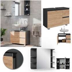 Vicco Badmöbelset J-shape Anthrazit Eiche modern Badezimmer Schrank Badschrank Waschtischunterschrank Spiegelschrank Schranktür Schrankschublade Aufbewahrung