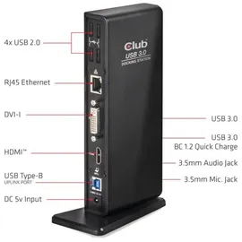Club 3D CSV-1460 USB 3.0 Dual Display Docking Station Schwarz