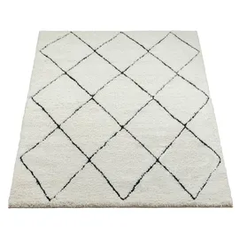 The CarPET Velvet eleganter Designer Teppich Wohnzimmer, weicher & pflegeleichter Hochflor Wohnzimmerteppich in Creme-Schwarz 80 x 150 cm