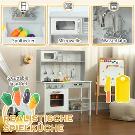 aiyaplay Kinderküche Spielküche mit Elektroherd, Mikrowelle, Spüle & Wasserhahn, Höhenverstellbar Puppenküche mit Kochgeschirrset, Rollenspielküchenzubehör für 3-8 Jahre Kinder, Weiß