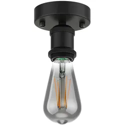 ledscom.de Vintage Lampen-Fassung RETRA, schwarz, rund + LED Lampe 240lm, extra-warmweiß