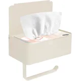 DOKKOME Toilettenpapierhalter Klopapierhalter Ohne Bohren Klorollenhalter Rollenhalter Toilet Paper Holder mit Feuchttücherbox Ablage für Badezimmer Selbstklebend Oder Bohren Creme