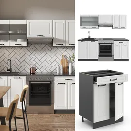 Vicco Küchenzeile R-Line 200 cm Weiß Landhaus/Anthrazit