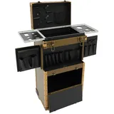 Friseurkoffer mit 360° Rollen Kosmetikkoffer Trolley Schminkkoffer mit Schublade Friseurbox 38 * 25 * 82cm Make-Up Etuis Rollkoffer Werkzeug Box Organizer 20kg Tragfähigkeit (Gold)