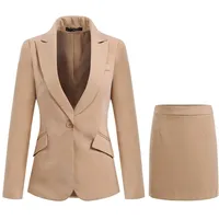 YYNUDA Hosenanzug Damen Business Outfit Slim Fit Blazer Elegant mit Anzughose/Rock für Frühling Sommer,Beige+Röcke,M - M