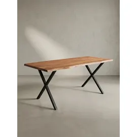 KADIMA DESIGN Bürotisch Massivholz Groß 160x80 Akazie Schreibtisch Goldbraun-Schwarz Baumkante Industrial Kreta Kollektion Kadima Design