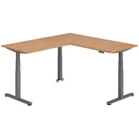 Bümö Eckschreibtisch Nussbaum, Graphit, Nachbildung,Nussbaum, Rechteckig, 180x74x200 cm, FSC