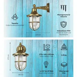 Licht-Erlebnisse Außenwandleuchte Messing 27,0 cm IP64 wetterfest
