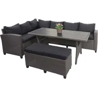 Mendler Poly Rattan Garnitur HWC-E96, Garten-/Lounge-Set Sitzgruppe, Spun Poly halbrundes Rattan grau, Kissen anthrazit