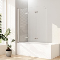 Boromal Duschwand für Badewanne, 120x140cm(BxH) 3-teilig faltbar Badewannenaufsatz Badewannenfaltwand Duschwand Faltwand Duschabtrennung für Badewanne mit 6mm NANO Sicherheitsglas