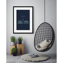 queence Bild »Berlin Sightseeing«, Städte-Stadt-Deutschland-Berlin-Schriftzug, (1 St.), HD Premium Poster-Druck inkl. Holzrahmen queence Farbe Rahmen: schwarz + Farbe Bild(er): blau