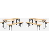 sweeek - 2er-Set klappbarer Partytische aus Tannenholz mit je 2 Bänken - Natur