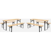 sweeek - 2er-Set klappbarer Partytische aus Tannenholz mit je 2 Bänken - Natur