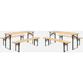sweeek - 2er-Set klappbarer Partytische aus Tannenholz mit je 2 Bänken - Natur