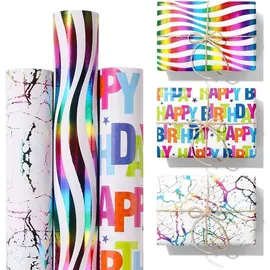 luxuskollektion Geschenkpapier Set Regenbogen Glitzernde Rollen 3 Design