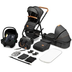 lionelo Kombi-Kinderwagen Amber 3in1, babyschale 0-13kg Tasche Moskitonetz Regenschutz 3in1 grau|schwarz