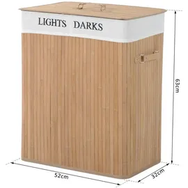 Homcom Wäschekorb mit Deckel Segeltuchsack aus Segeltuch, Griffe aus PU,