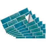 Fliesenaufkleber Blaues Türkis Mosaikfliesen PVC Wasserdicht Fliesenaufkleber Bad Ölfest Klebefliesen Spritzschutz Fliesenfolie Hitzebeständig Küchen Rückwand Selbstklebend 15x30cm/6 pcs