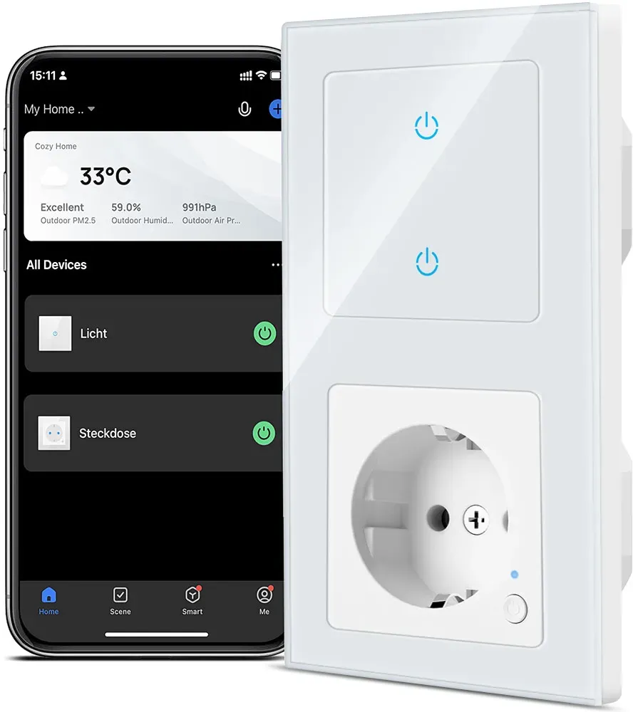 CURRYSMARTER WLAN Smart Steckdose 13A & 2Fach 1Weg WLAN Smart Lichtschalter 10A