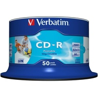 Verbatim CD-R AZO Wide Inkjet Printable 700 MB, 50er Pack Spindel, CD Rohlinge, 52-fache Brenngeschwindigkeit mit langer Lebensdauer, leere CDs bedruckbar, Audio CD Rohling