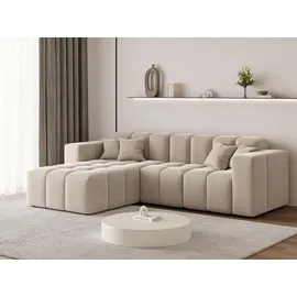 GRAINGOLD Ecksofa L-Form Loopo Links) - Moderne Ecksofa, Wohnzimmer, Velour, 3-Sitzer, Eckcouch, Beige, (Komodo 11) - Beige