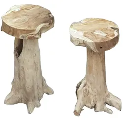Barhocker SURGA 2er Set Hocker Tresen Stuhl Hochstuhl Bar Hocker Teak Wurzel
