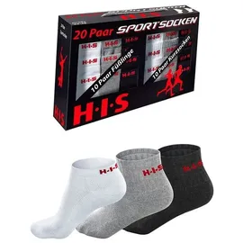 H.I.S. Kurzsocken 20 Paar Grau/Weiß/Schwarz 35-38
