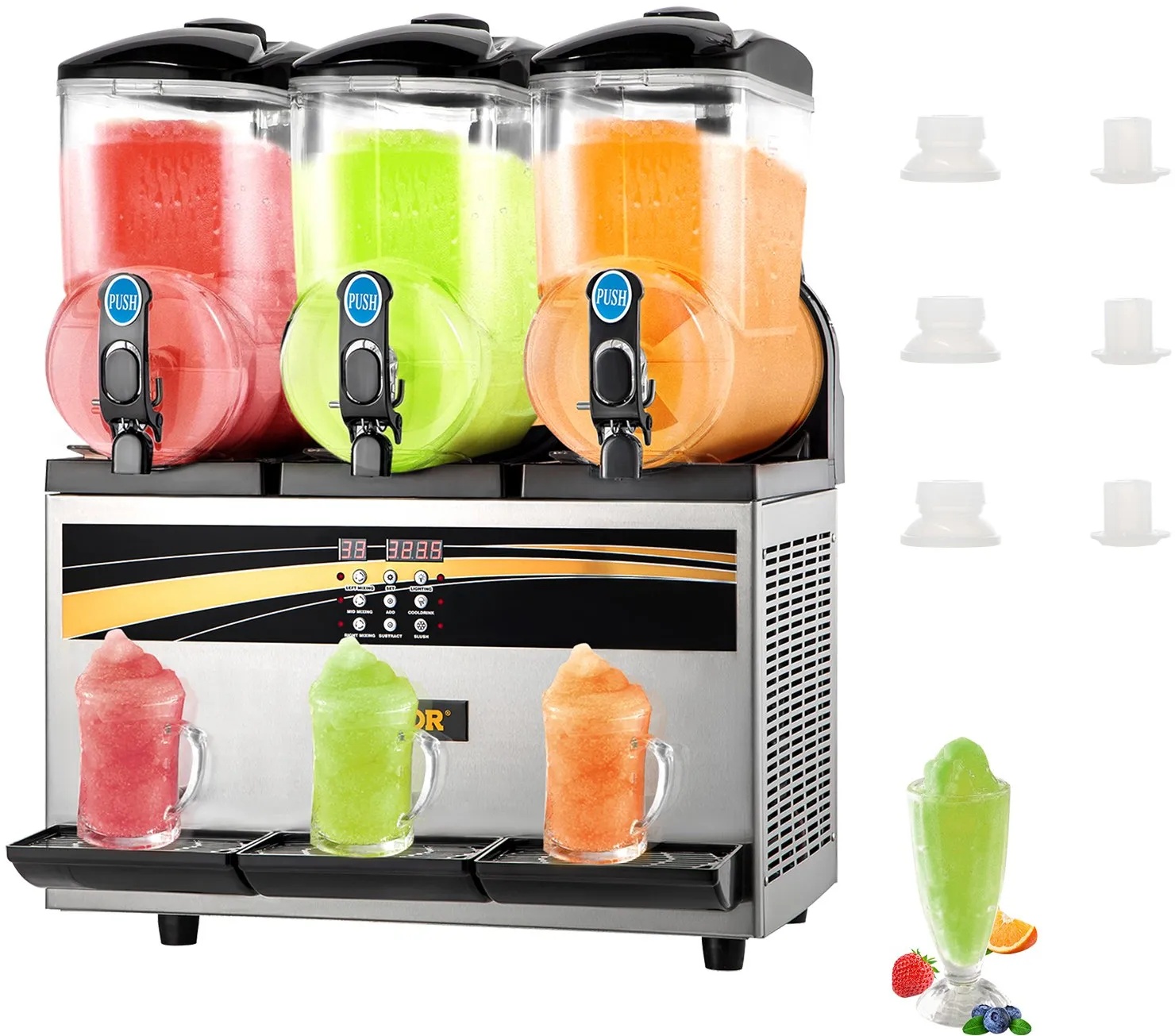 VEVOR Kommerzielle Slusheis Maschine, 3 x 15 L Slusheis Maschine 800 W 220 V Slusheis Eismaschine, Slushgerät 63 x 45 x 80 cm Slushy Maker Maschine, 2 Modi Intelligentes LED-Bedienfeld Slushy Maker