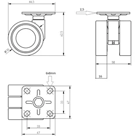 MS Beschläge Transportrolle Grau Doppelrolle Ø 50mm Lenkrolle Anschraubplatte 4er Set Rolle