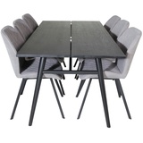 ebuy24 Sleek Essgruppe Esstisch Ausziehbarer Tisch Länge cm 195 / 280 schwarz und 6 Gemma Esszimmerstühle grau.