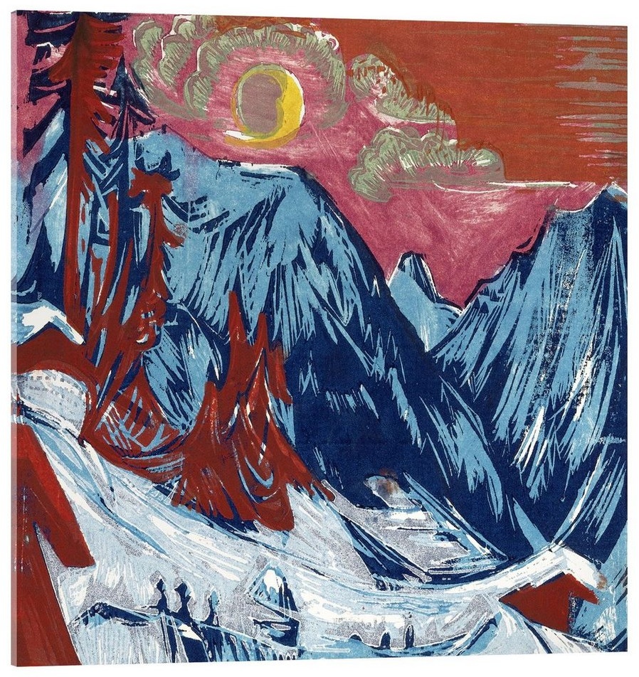 Posterlounge Acrylglasbild Ernst Ludwig Kirchner, Wintermondnacht, Schlafzimmer Malerei braun 60 cm x 60 cm