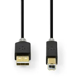 Nedis USB-Kabel - USB 2.0 - USB-A Stecker - USB-B Stecker - 480 Mbps - Vergoldet - 2.00 m - Rund - PVC - Anthrazit - Box