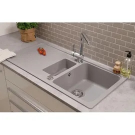 Respekta Einbauspüle Massivgranit Austin 100 x 50 cm mit Zusatzbecken Grau