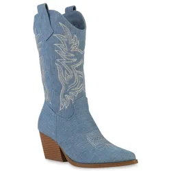 Damen Cowboystiefel in Hellblau Denim