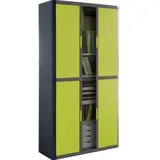 easyOffice Rollladenschrank aus Metall und Kunststoff, abschließbar, 110x204x42cm (B/H/T), grün / anthrazit, 4 Böden