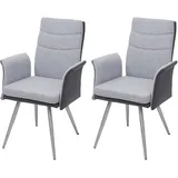 Einzelst�ck | 2er-Set Esszimmerstuhl HWC-G54, Küchenstuhl Stuhl mit Armlehne, Textil/Kunstleder Edelstahl gebürstet ~ grau