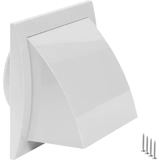 TURvent 100mm Wetterschutzgitter Weiß - Kunststoff Abluftgitter mit Rückstauklappe - Abdeckung Dunstabzug Außen - Lüftungsgitter mit Haube - Ablufthaube für Trockner - Wetterschutzhaube für Wand