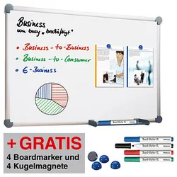 AKTION: MAUL Whiteboard 2000 MAULpro 180,0 x 120,0 cm weiß emaillierter Stahl + GRATIS 4 Boardmarker farbsortiert und 4 Kugelmagnete blau