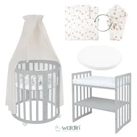 Waldin Babybett OWAL Kinderbett 7in1 mit Matratze, mitwachsendes Kinder-Bett