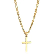 KUZZOI Lange Kette Herren Figarokette Kreuz 925 Silber, Kreuz goldfarben
