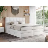 MKS MEBLE Boxspringbett 160x200 mit Bettkasten und Matratze H3, Polsterbett 160x200 mit Bettkasten, Bett 160x200, Boxspringbett 160x200 mit Kopfteil und Topper - H3 Weiß Kunstleder - ERNI King