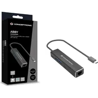 Conceptronic Adapter USB-C -> 2x USB-C USB-A 4K30Hz 0.15m sw USB C), Dockingstation + USB Hub, Grau