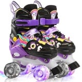 Einhorn Kinder Rollschuhe für Mädchen Jungen Skates für Kinder mit Leuchtenden Rädern Größen Verstellbar Quad Roller Skates für Anfänger Geburtstags und Weihnachts Geschenke