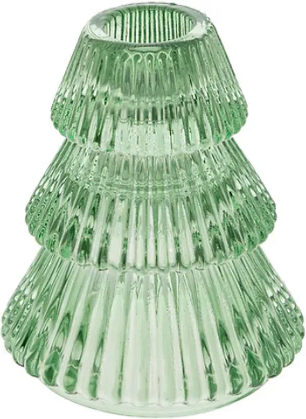 Kerzenhalter in Baumform, 10 cm hoch, grünes Glas